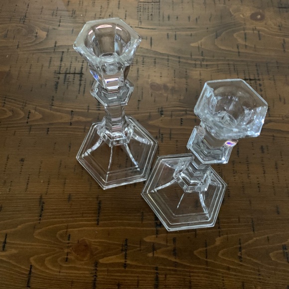 Set of 2 Vintage Crystal Cut Glass Taper Candle Holders Candlesticks 8” - Picture 1 of 15